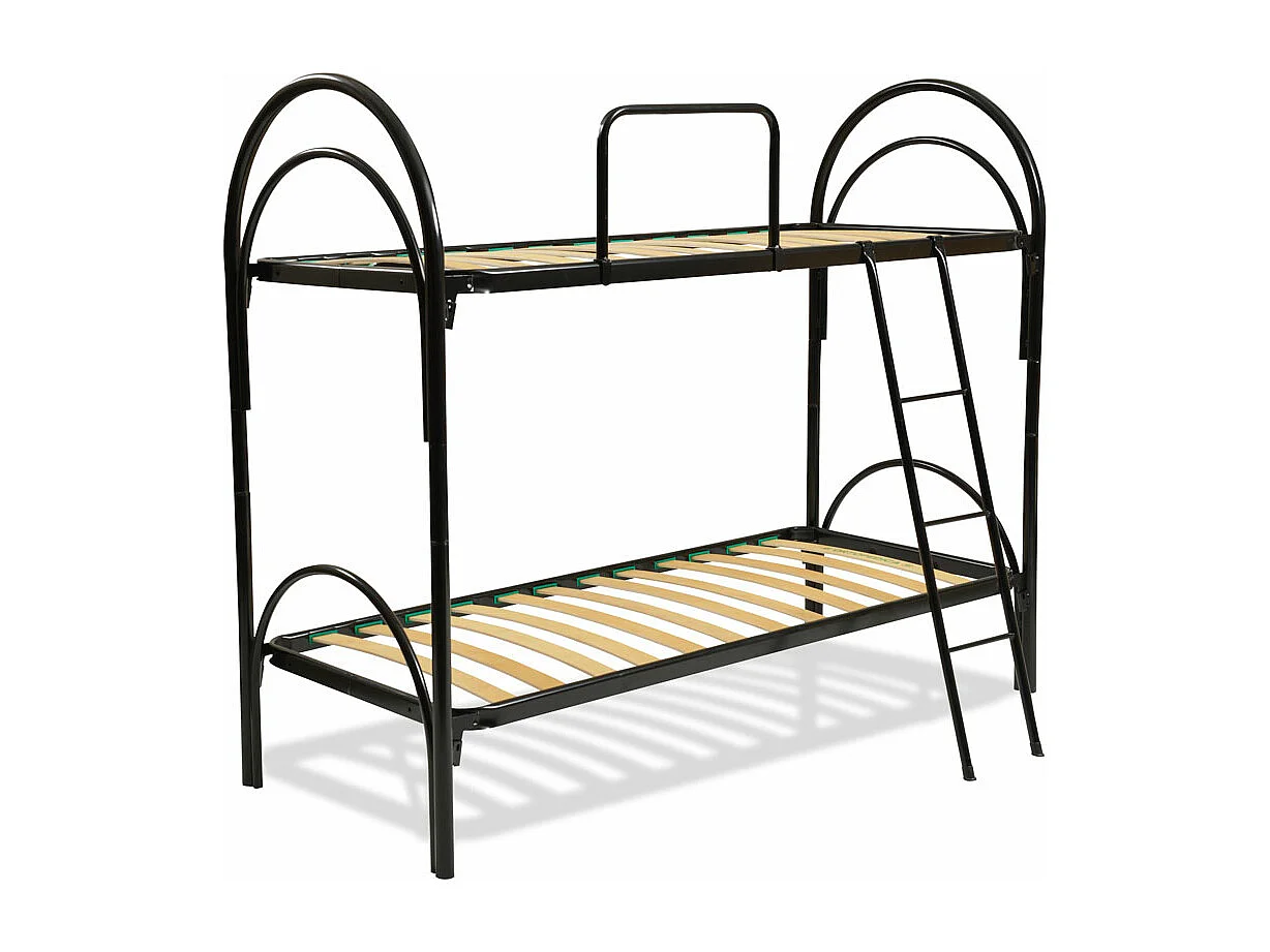 Letto a castello nero modello Arco, letti singoli scomponibili 80x190, struttura in metallo e doghe in legno - Comprarredo