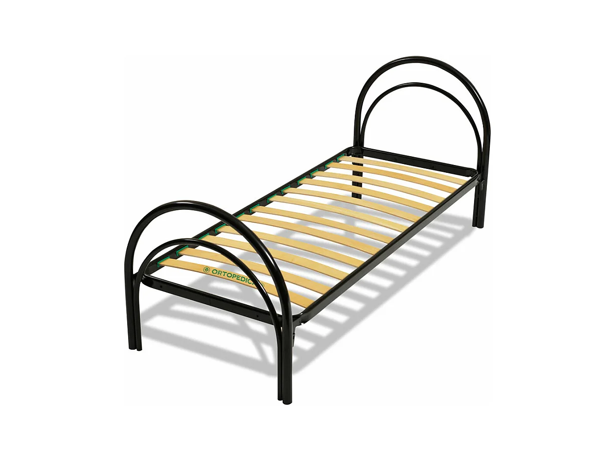 Letto singolo 80x190 modello Arco, con rete in metallo e doghe flessibili, colore nero - Comprarredo