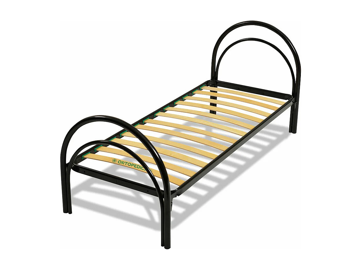 Letto singolo 80x190 modello Arco, con rete in metallo e doghe flessibili, colore nero - Comprarredo