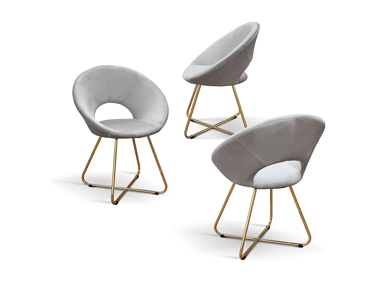 Sedia Iris Grigio set da 2 in velluto e gambe in metallo dorate