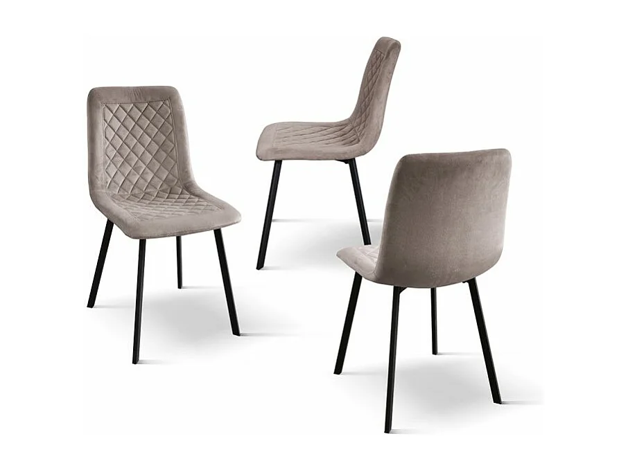 Sedia Arianna, Set Da 4 Sedie, Tortora , Sedie Velluto, Gambe Metallo Nere, Sedia Cucina, Sedie Sala Da Pranzo