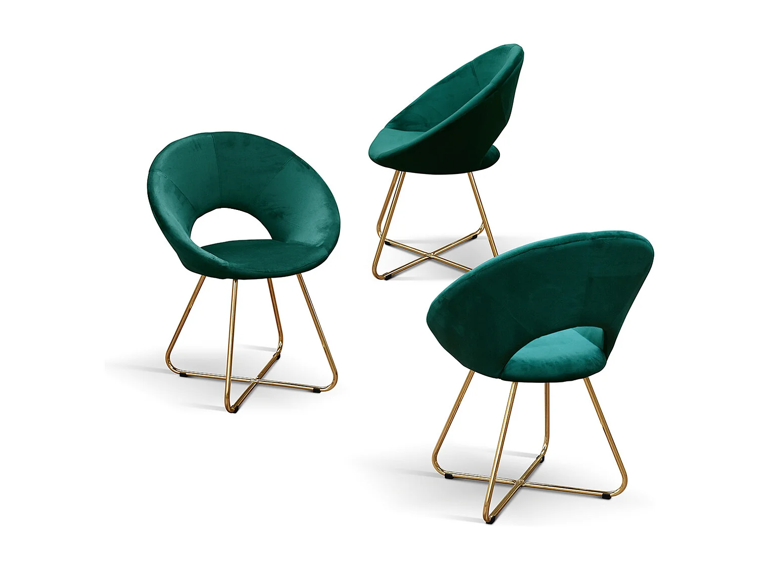 Sedia Iris Verde set da 2 in velluto e gambe in metallo dorate