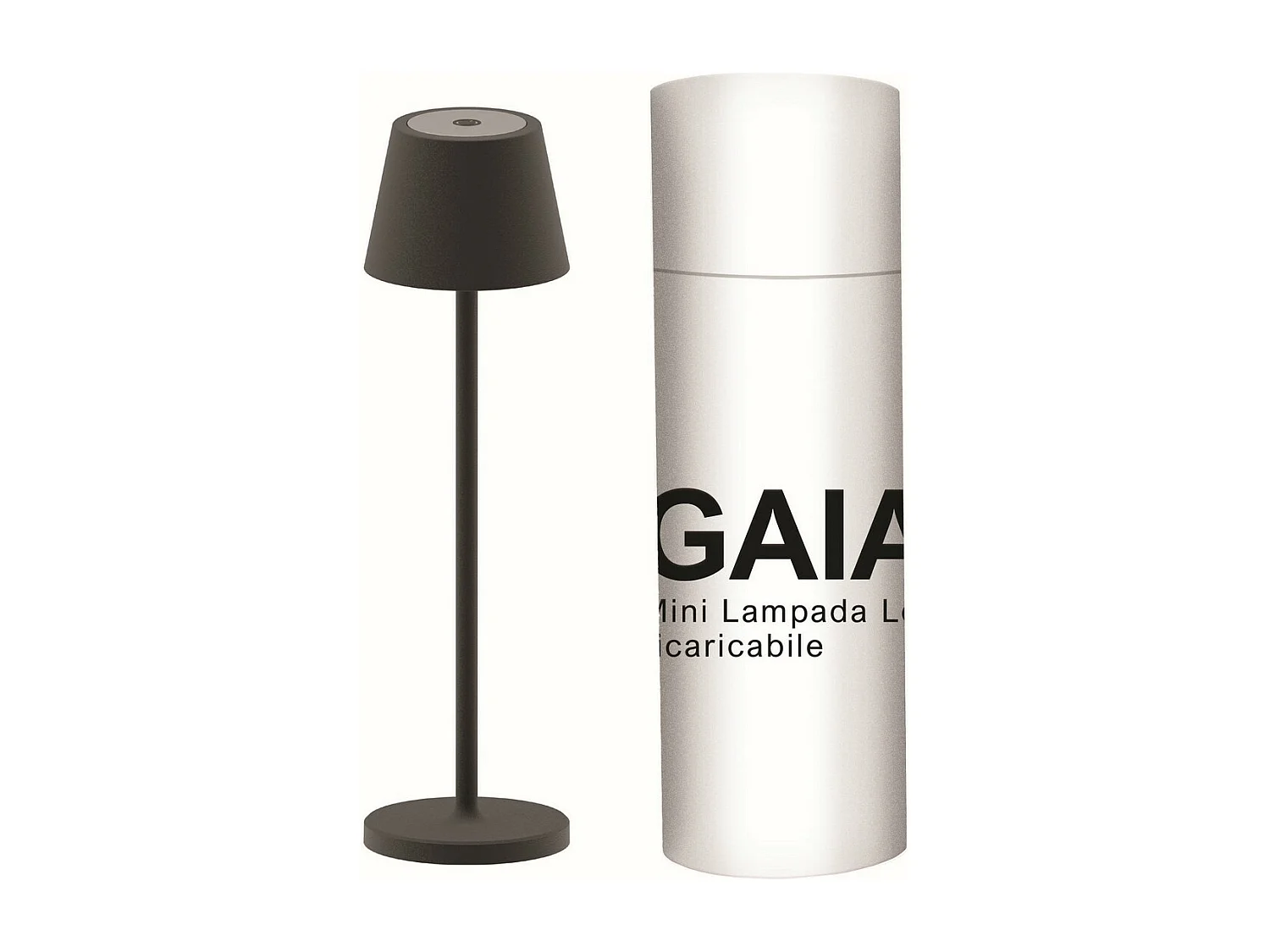 Lampe à Poser Rechargeable Gaia, Noir, 7,5x7,5x27 cm, Majestic