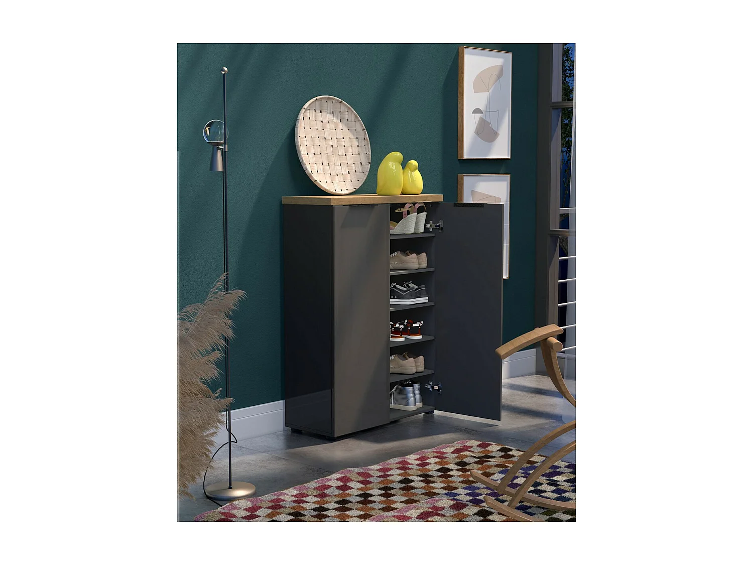 Schoenenrek Idea - Antraciet - 80x34x115 cm - Seven Design