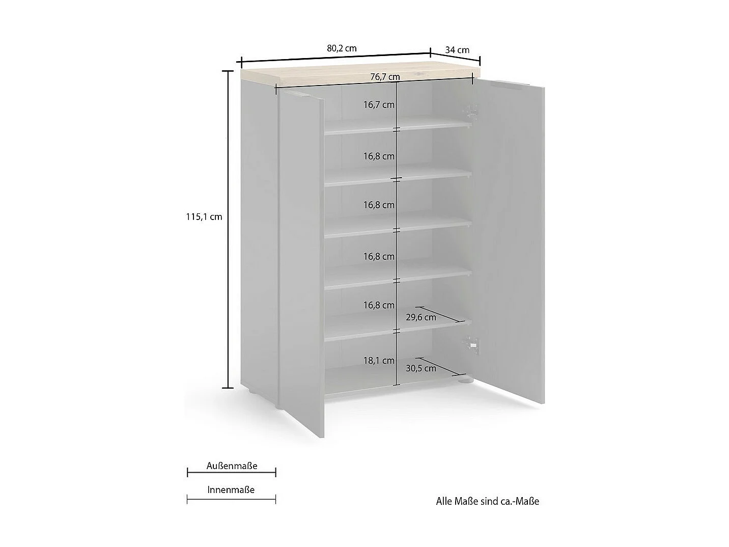 Schoenenrek Idea - Antraciet - 80x34x115 cm - Seven Design