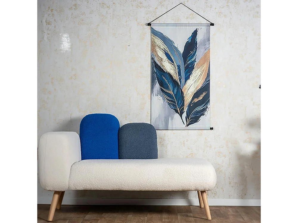 Toile kakemono feuilles bleues et or 65 x 94 cm