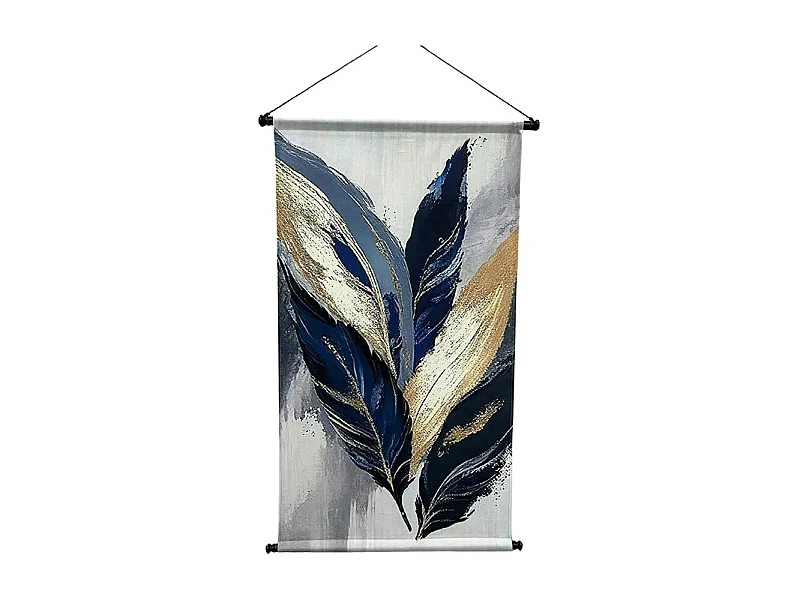 Toile kakemono feuilles bleues et or 65 x 94 cm