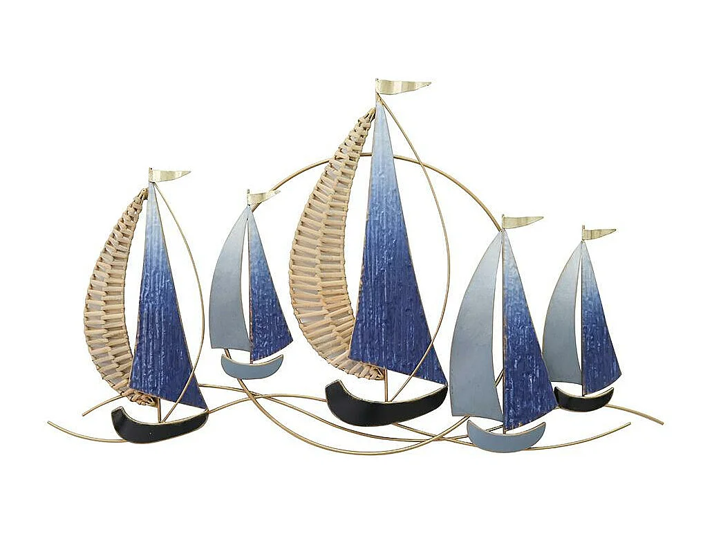 Décoration murale régate 5 voiliers bleus
