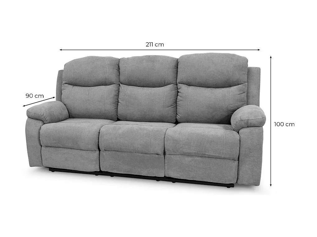 Canapé de relaxation électrique 3 places en tissu Bona - Beige - L211 x 90 x 100cm - Loungitude