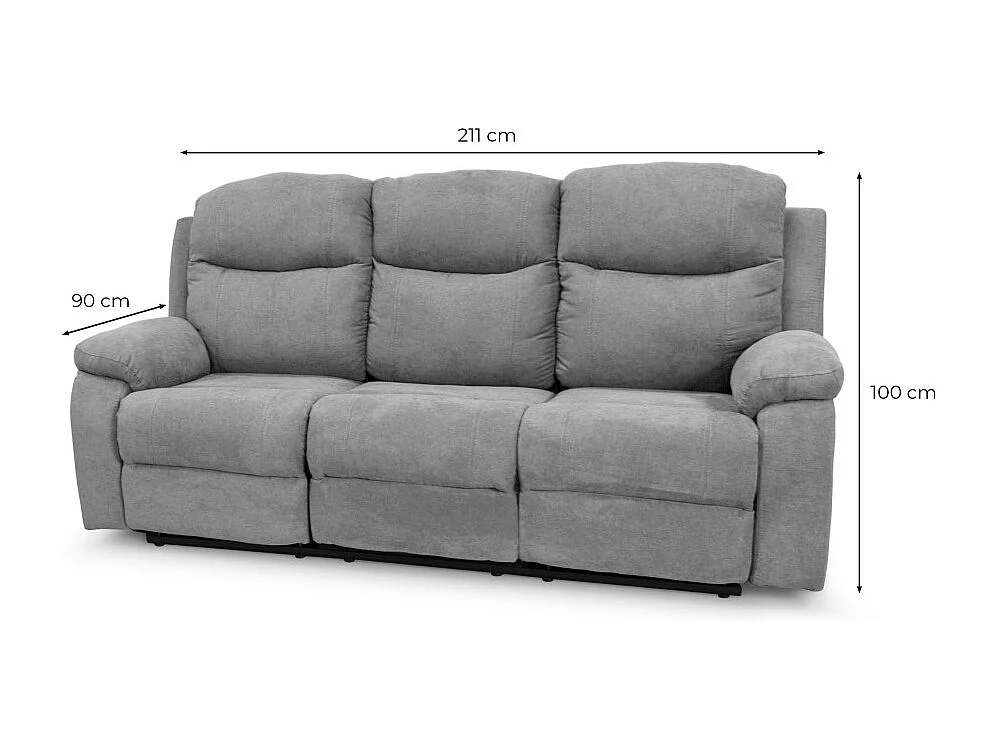 Canapé de relaxation électrique 3 places en tissu Bona - Beige - L211 x 90 x 100cm - Loungitude