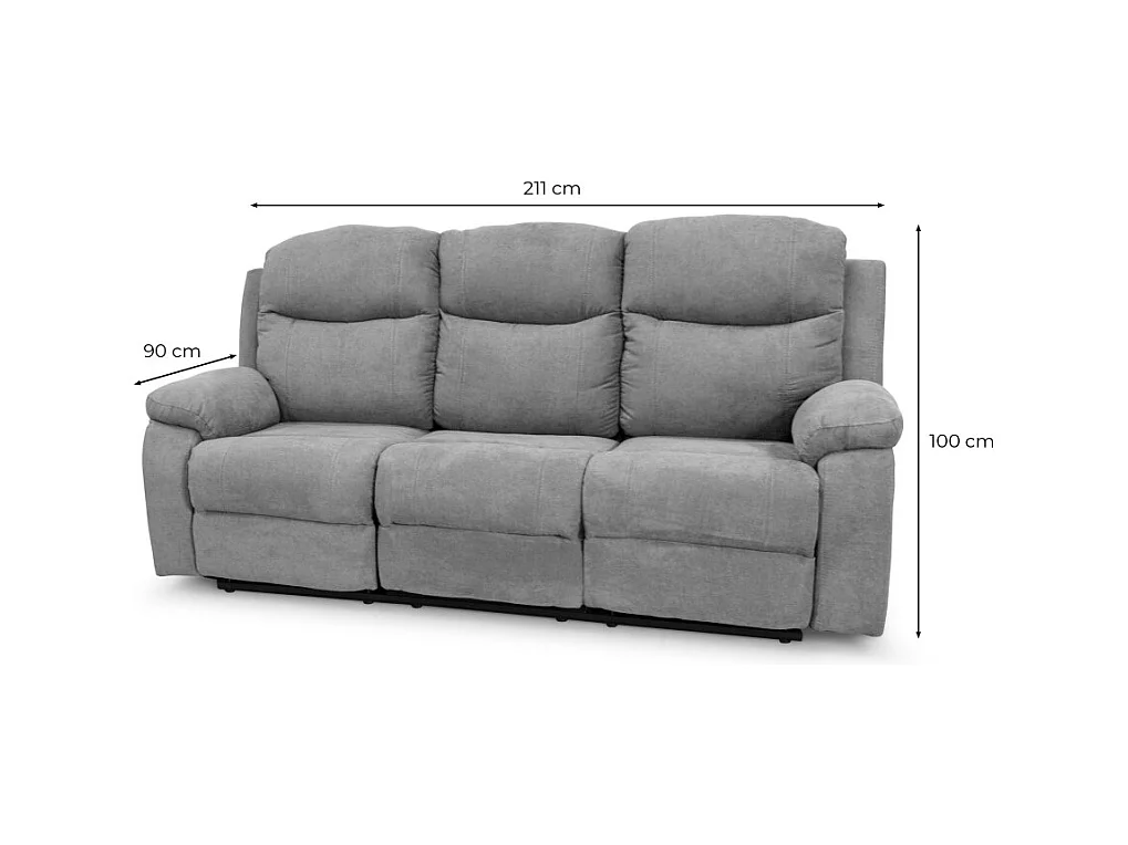Canapé de relaxation électrique 3 places en tissu Bona - Beige - L211 x 90 x 100cm - Loungitude