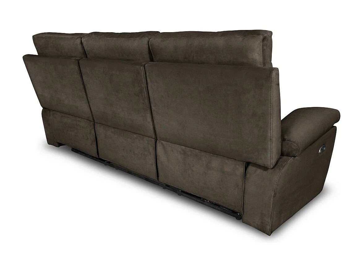 Canapé de relaxation électrique 3 places en tissu Houda - Taupe - L235 x 93 x 105cm - Loungitude