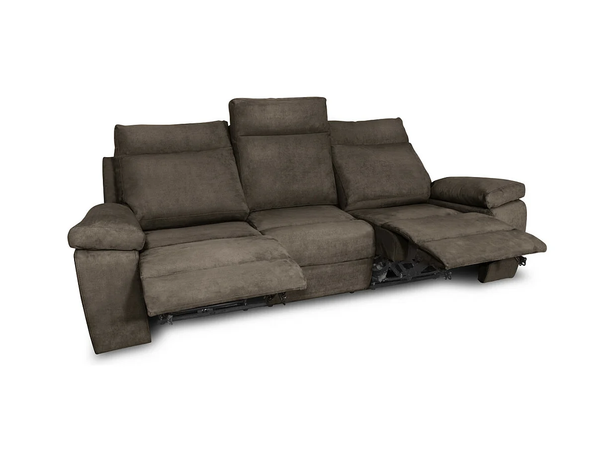 Canapé de relaxation électrique 3 places en tissu Houda - Taupe - L235 x 93 x 105cm - Loungitude