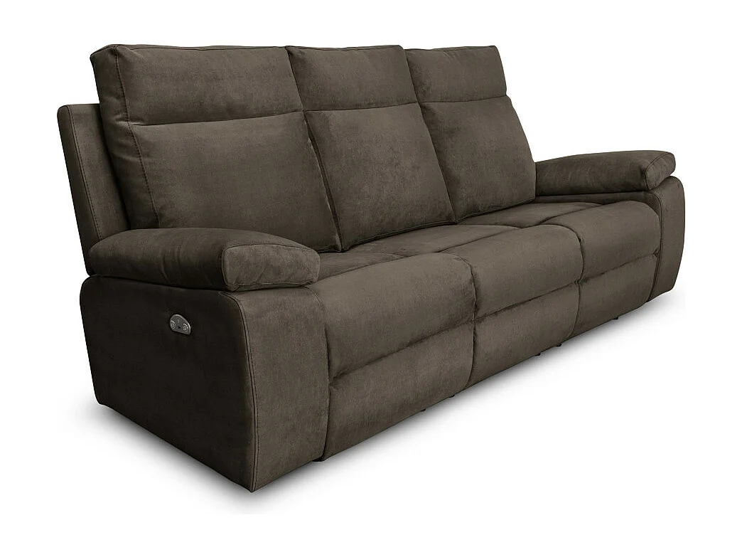 Canapé de relaxation électrique 3 places en tissu Houda - Taupe - L235 x 93 x 105cm - Loungitude