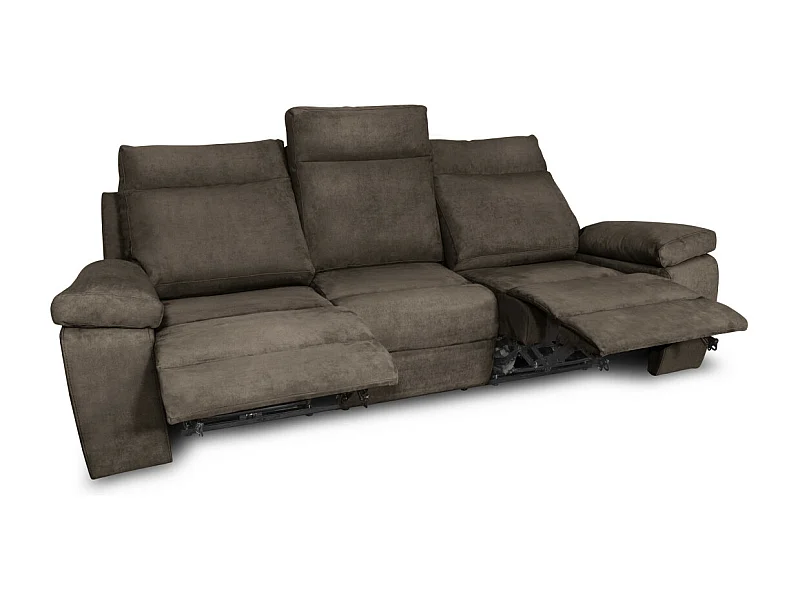Canapé de relaxation électrique 3 places en tissu Houda - Taupe - L235 x 93 x 105cm - Loungitude