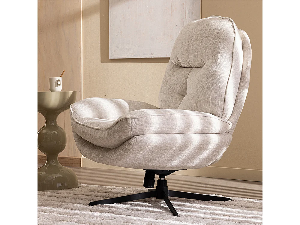 Sofia - Fauteuil pivotant pieds étoiles en velours - Écru