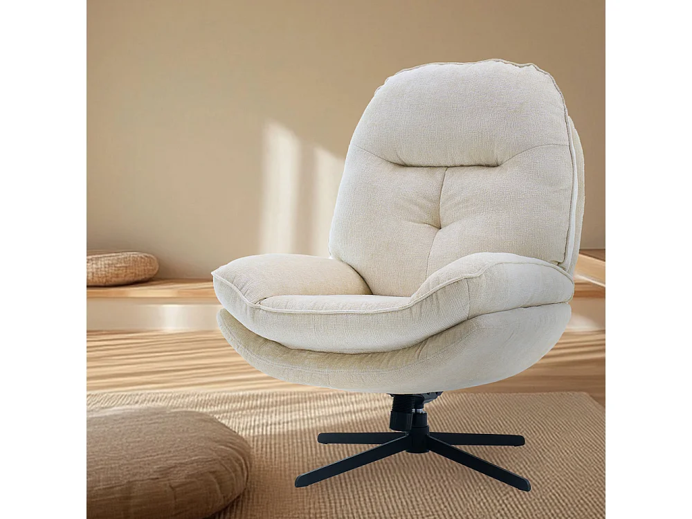 Sofia - Fauteuil pivotant pieds étoiles en velours - Écru