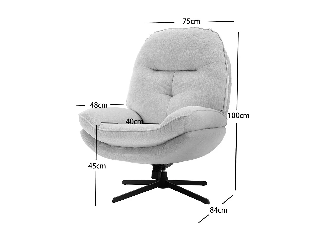 Sofia - Fauteuil pivotant pieds étoiles en velours - Écru