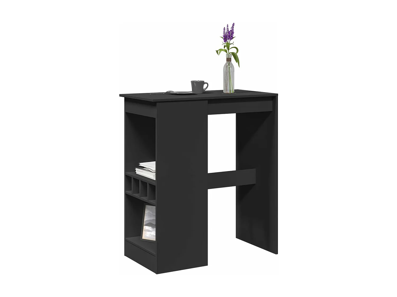 Table de bar avec étagères noir bois d'ingénierie