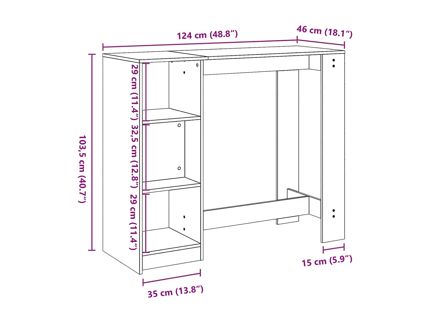 Tavolo Bar con Ripiano Grigio Sonoma 124x46x103,5cm Multistrato