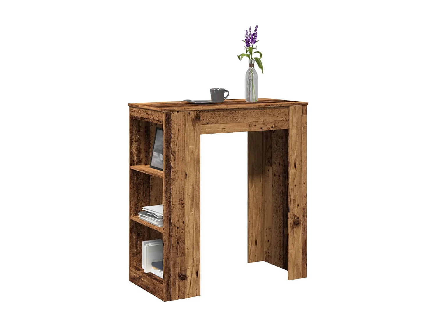 Mesa de bar com prateleiras derivados de madeira madeira velha