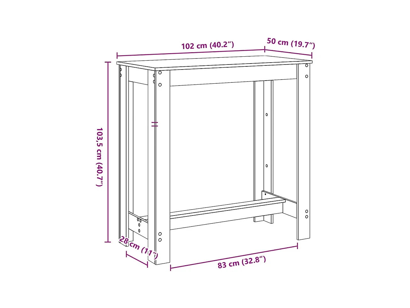 Bartisch Altholz-Optik 102x50x103,5 cm Holzwerkstoff