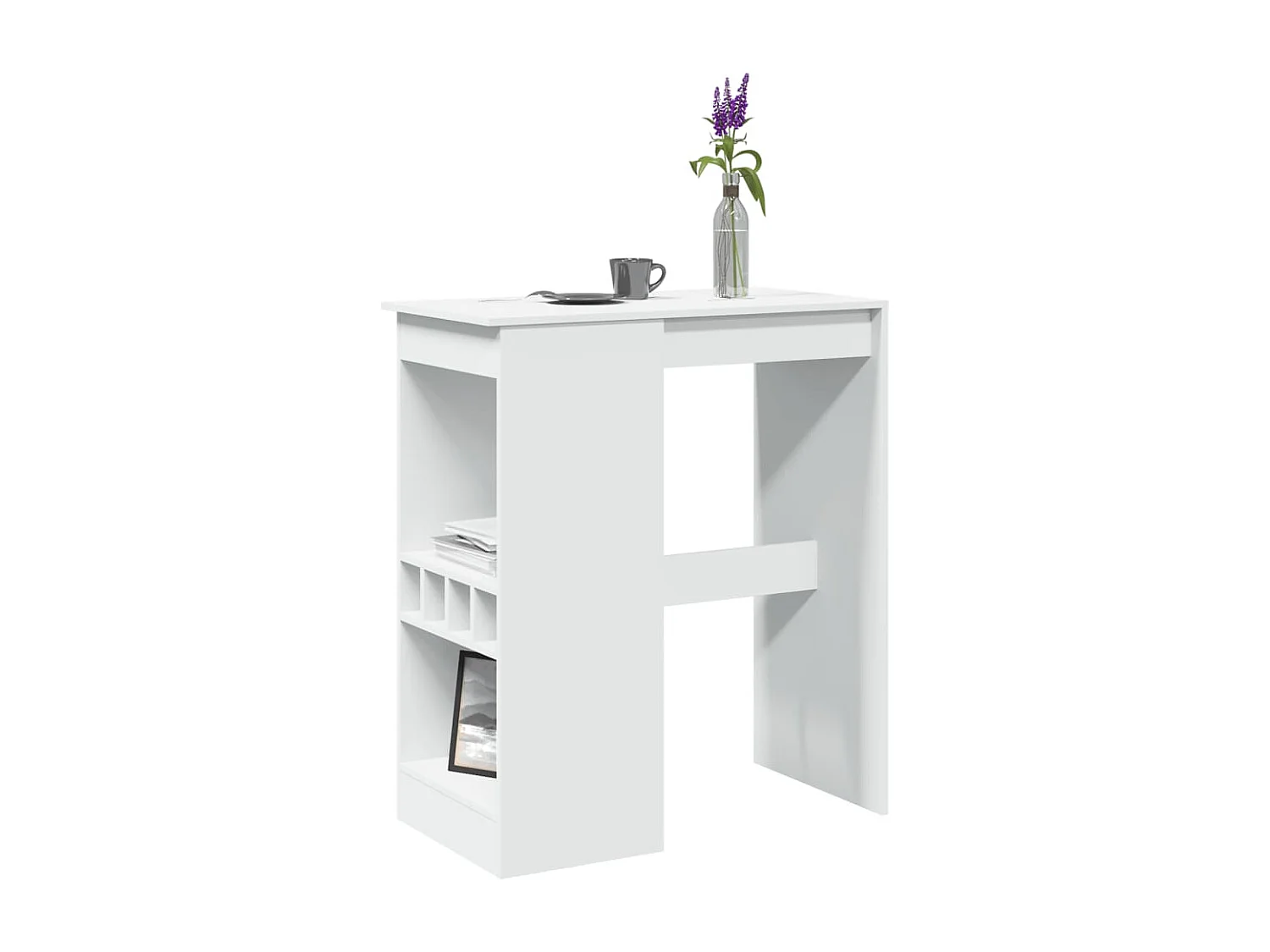 Table de bar avec étagères blanc bois d'ingénierie