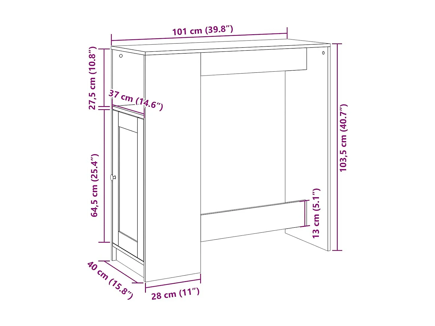Bartafel met rekken 101x40x103,5 cm bewerkt hout gerookt eiken
