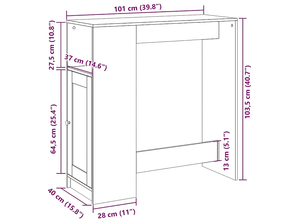 Tavolo Bar con Rastrelliera Rovere 101x40x103,5 cm Multistrato