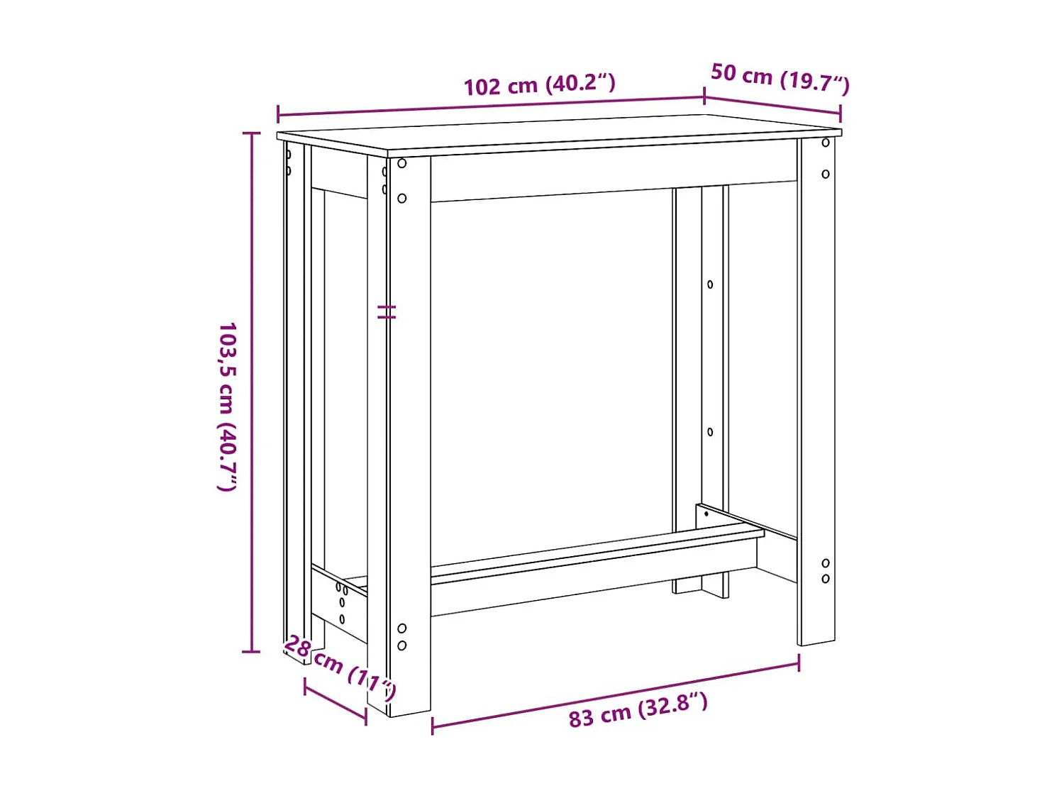 Tavolo da Bar Bianco 102x50x103,5 cm in Legno Multistrato