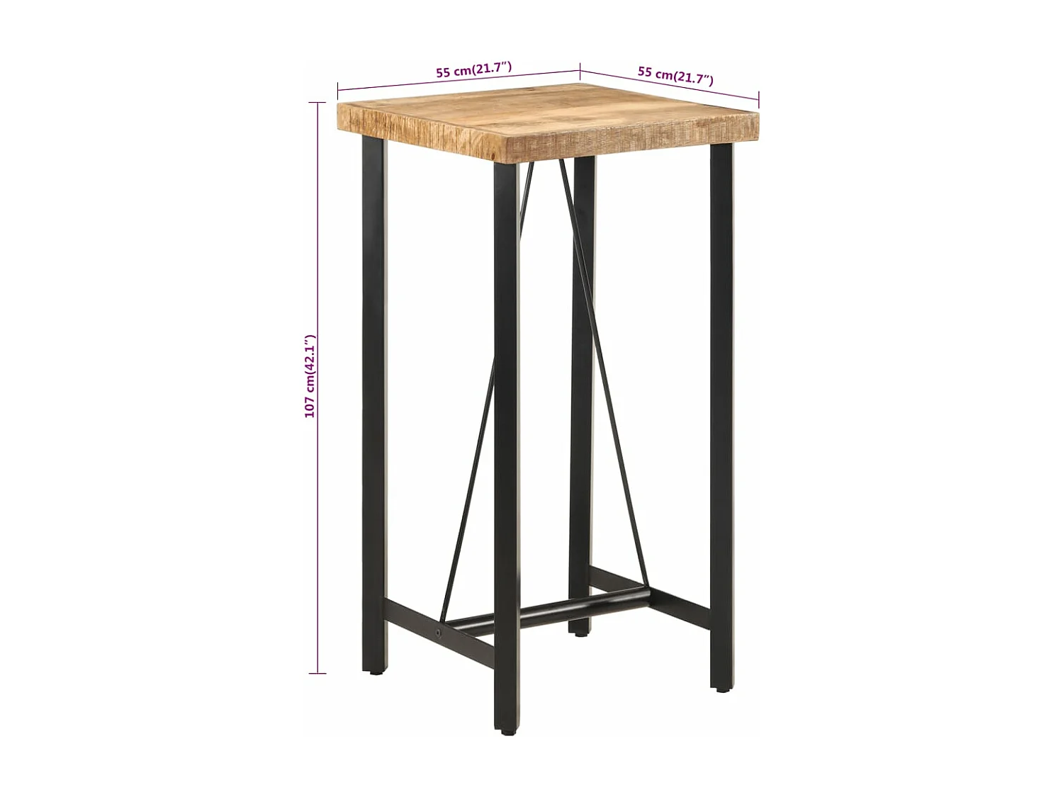 Tavolino da Bar 55x55x107 cm Legno Massello di Mango e Ferro