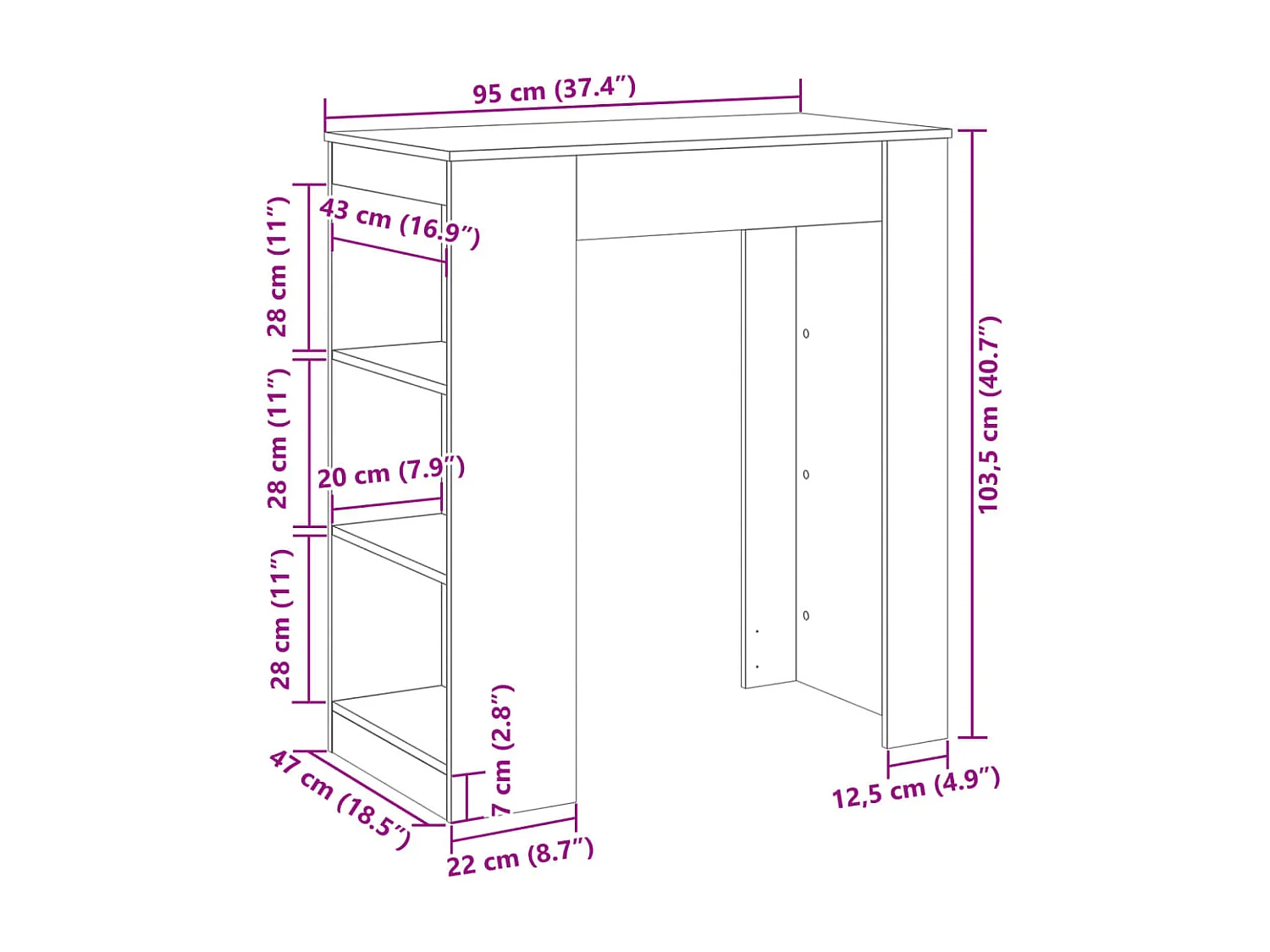 Tavolo Bar con Rastrelliera Sonoma 95x47x103,5 cm Multistrato