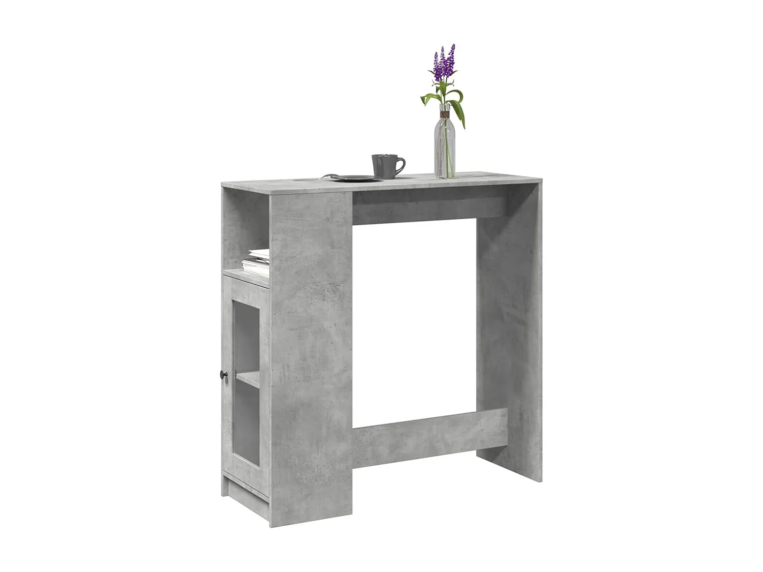 Table de bar avec étagères gris béton bois d'ingénierie
