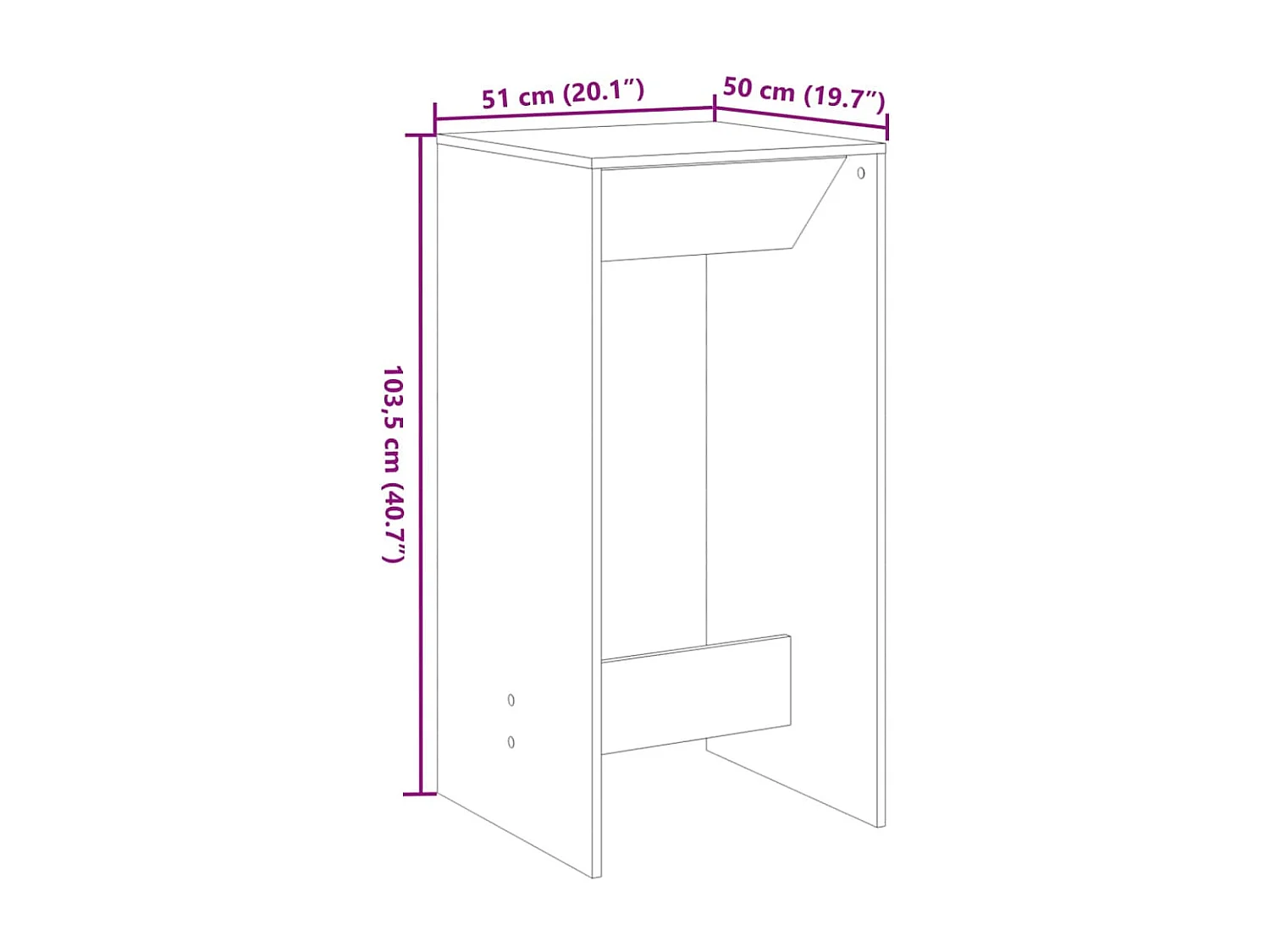 Table de bar sonoma gris 51x50x103,5 cm bois d'ingénierie