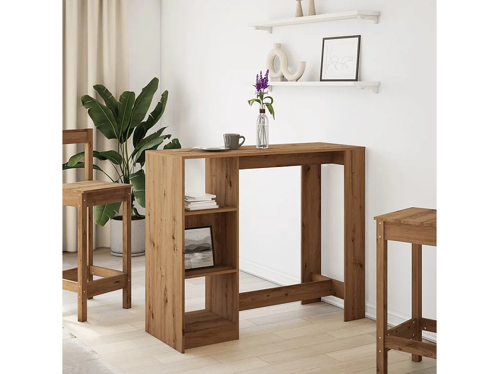 Bartafel met schap 124x46x103,5 cm hout artisanaal eikenkleurig