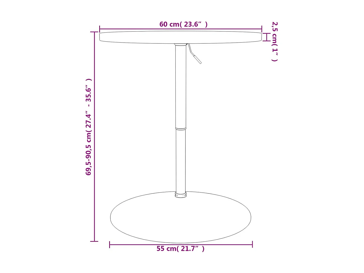 Table de bar Ø60x90,5 cm bois massif de chêne