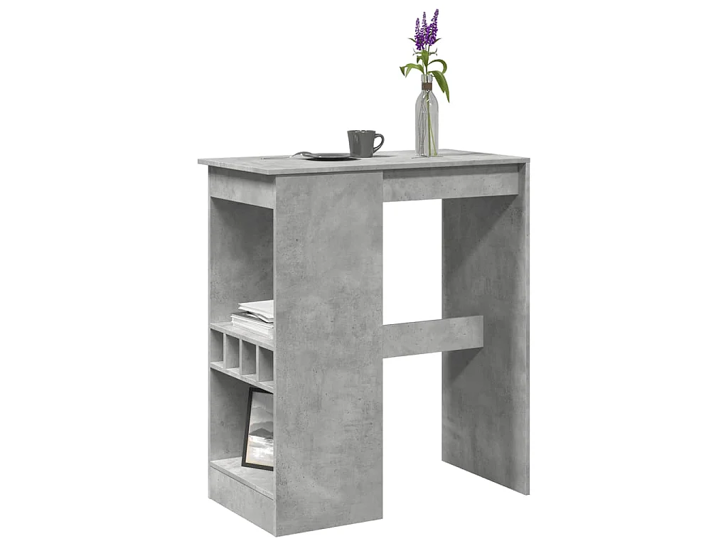 Table de bar avec étagères gris béton bois d'ingénierie