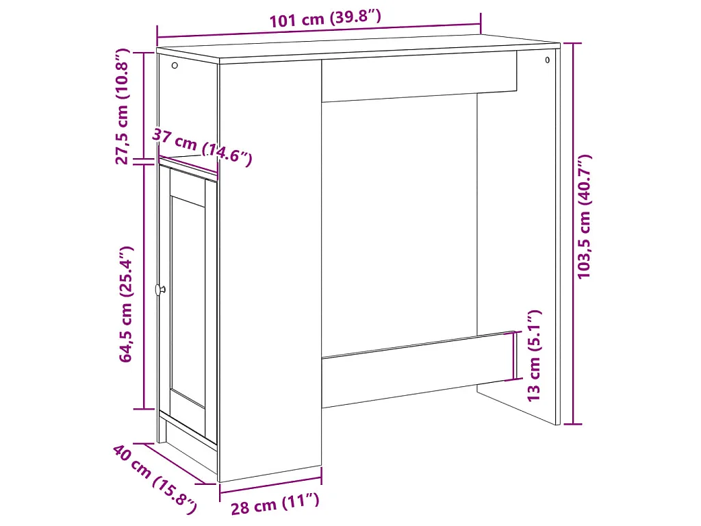 Tavolo Bar con Rastrelliera Grigio 101x40x103,5 cm Multistrato