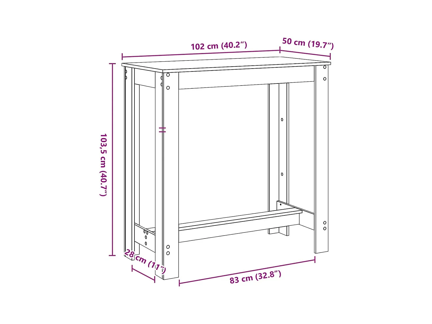 Bartafel 102x50x103,5 cm bewerkt hout sonoma eikenkleurig