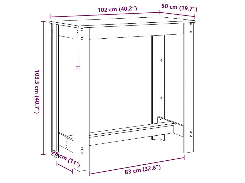 Table de bar chêne sonoma 102x50x103,5 cm bois d'ingénierie