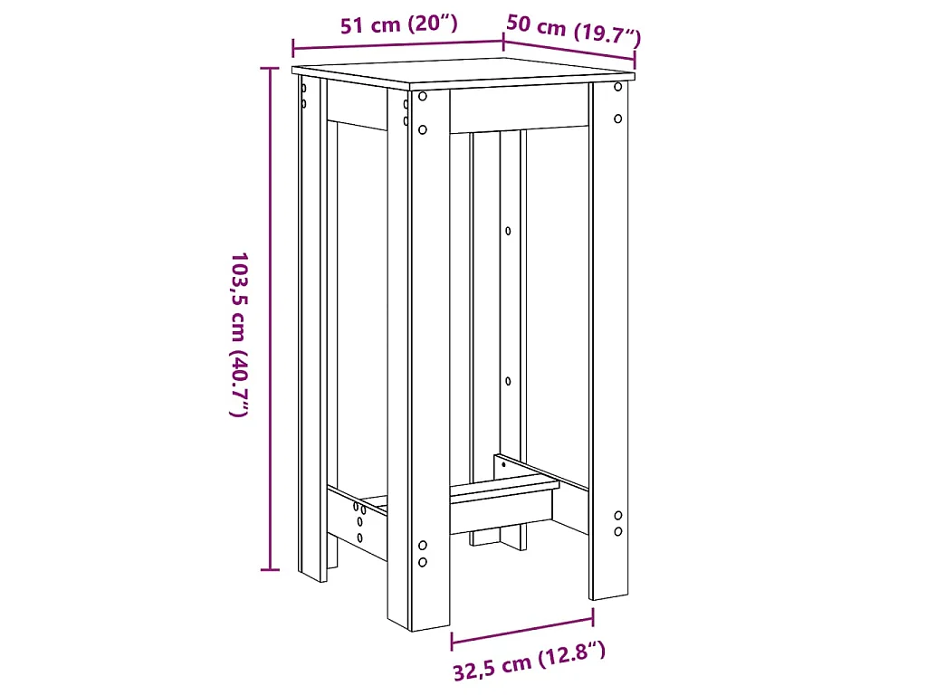 Table de bar vieux bois 51x50x103,5 cm bois d'ingénierie