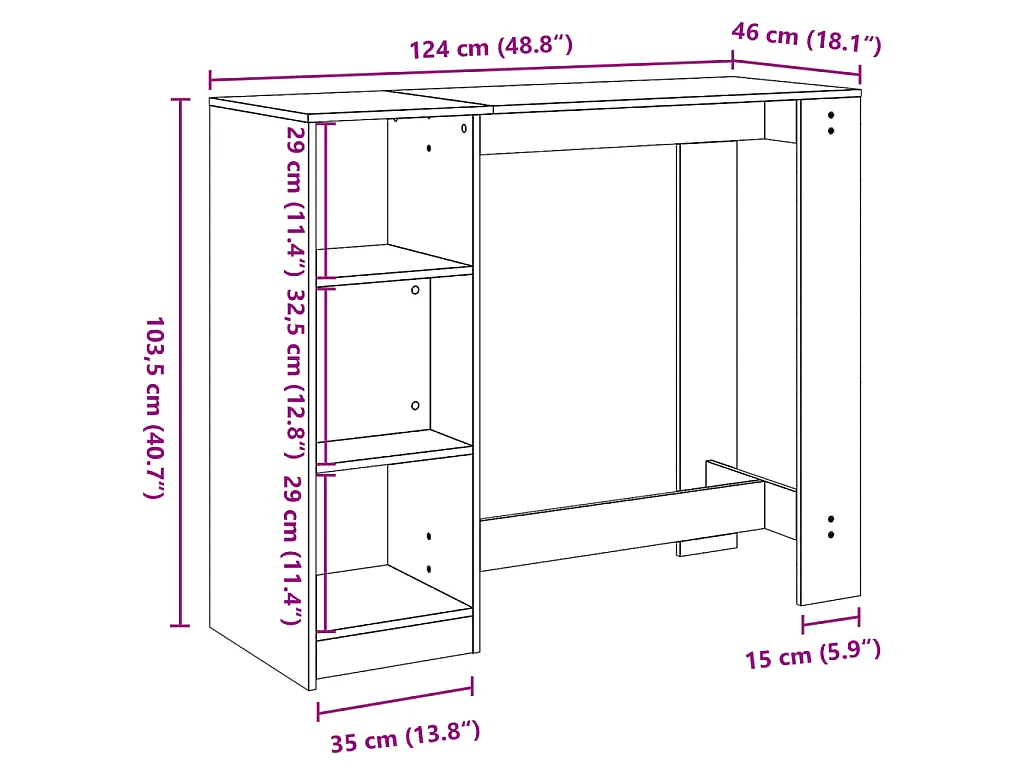 Table de bar avec étagère chêne fumé bois d'ingénierie