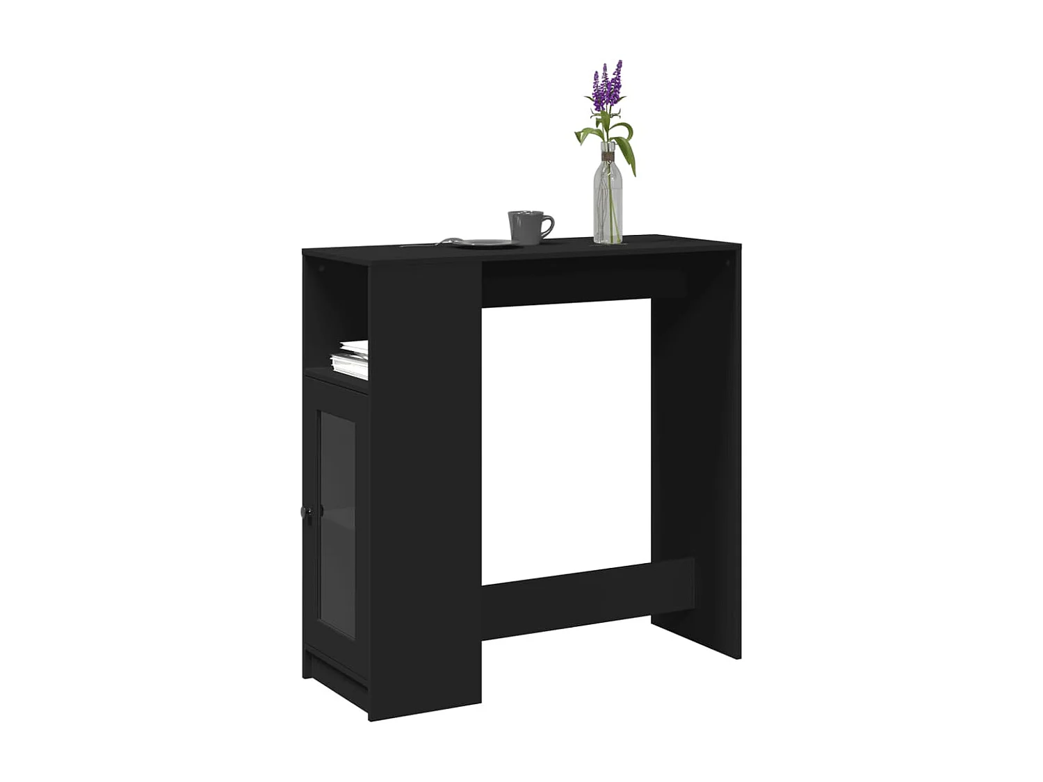 Mesa de bar com prateleiras derivados de madeira preto