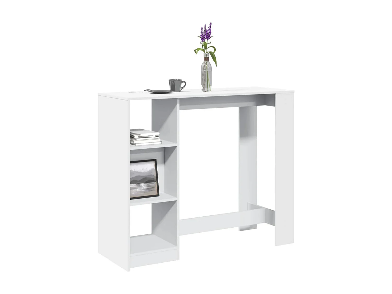 Table de bar et étagère blanc 124x46x103,5 cm bois d'ingénierie