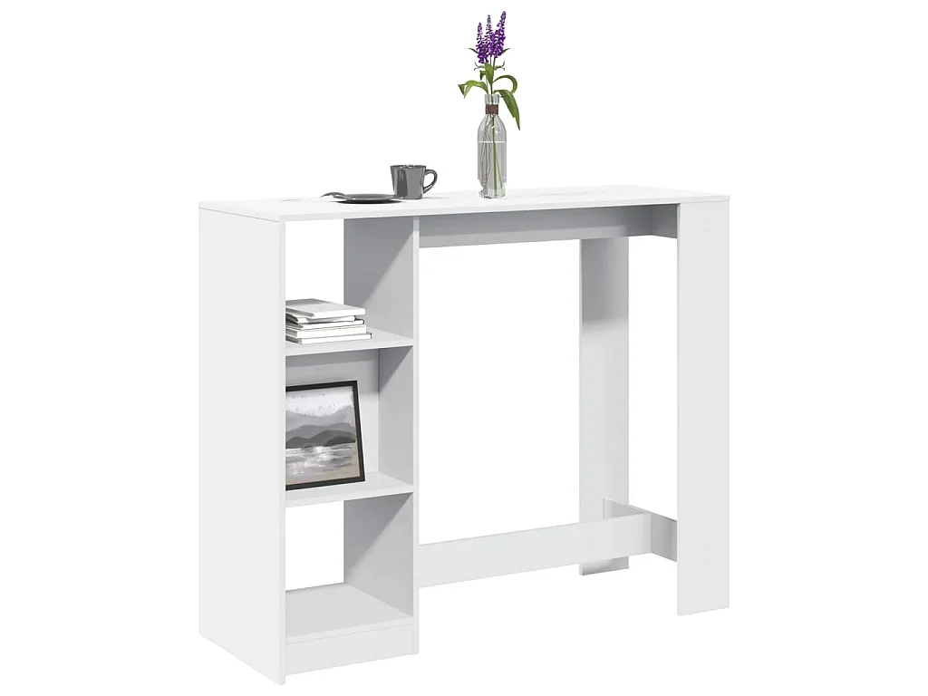 Table de bar et étagère blanc 124x46x103,5 cm bois d'ingénierie