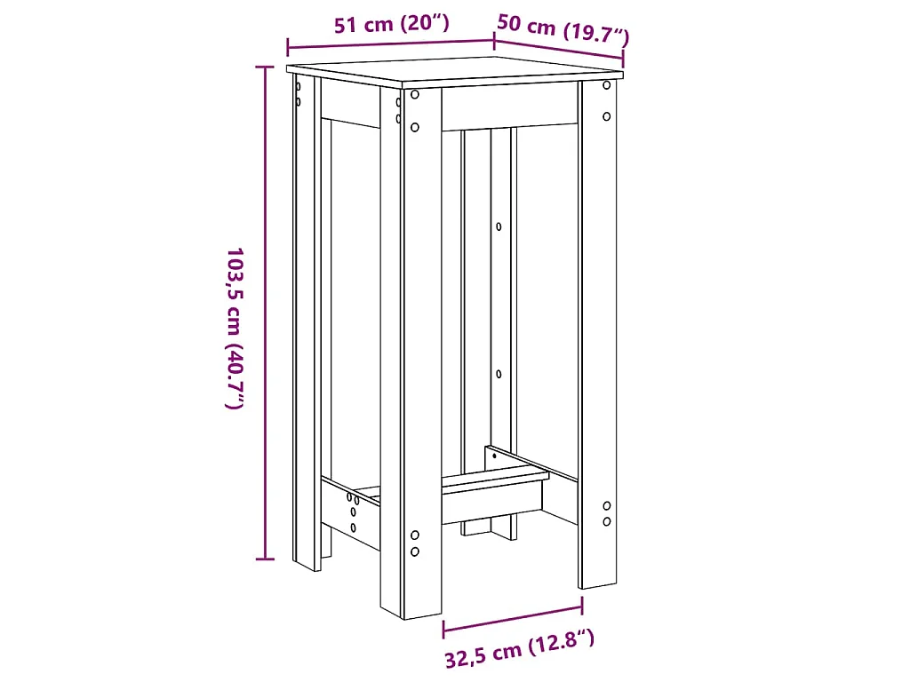 Table de bar sonoma gris 51x50x103,5 cm bois d'ingénierie