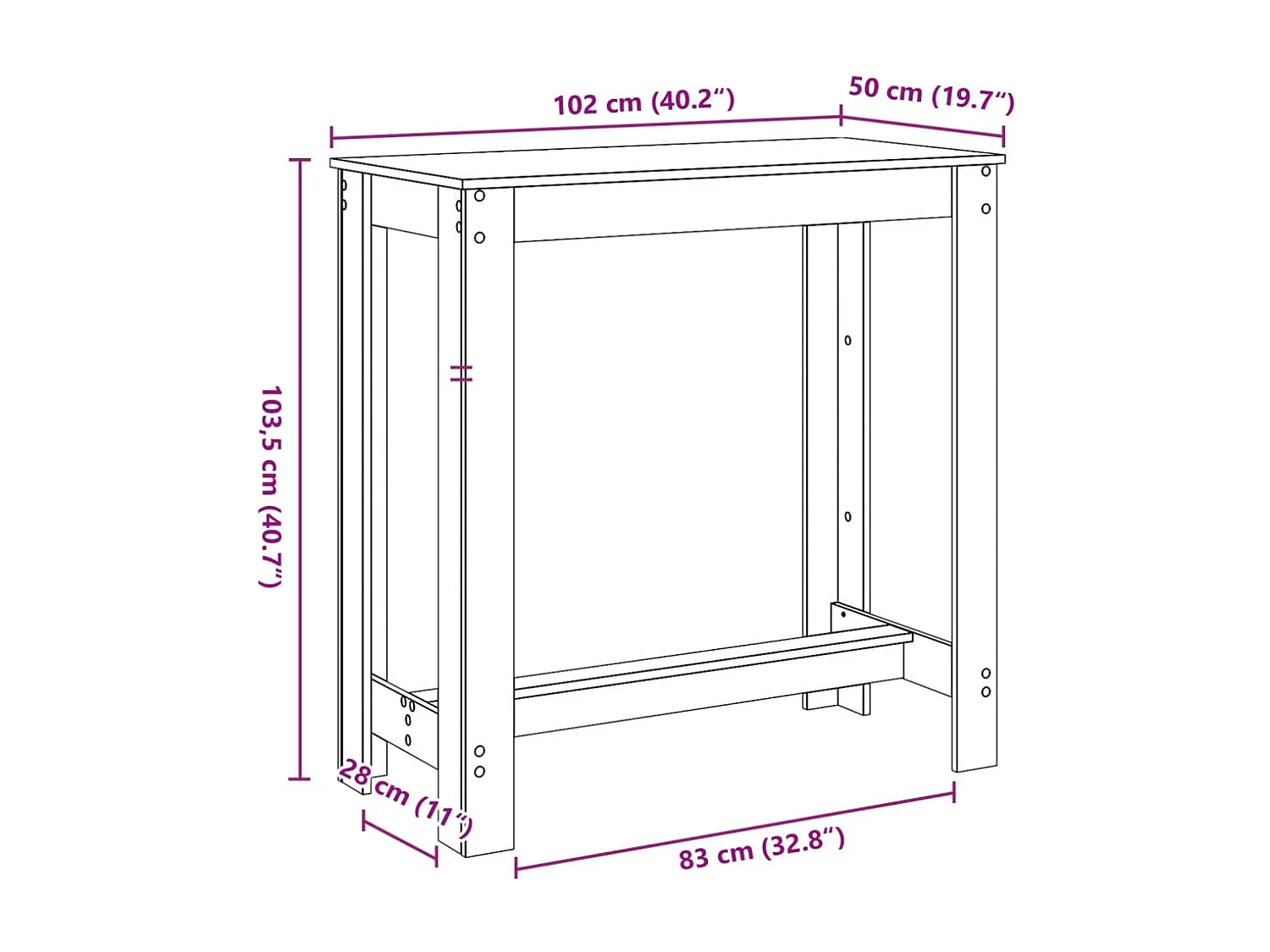 Bartisch Schwarz 102x50x103,5 cm Holzwerkstoff