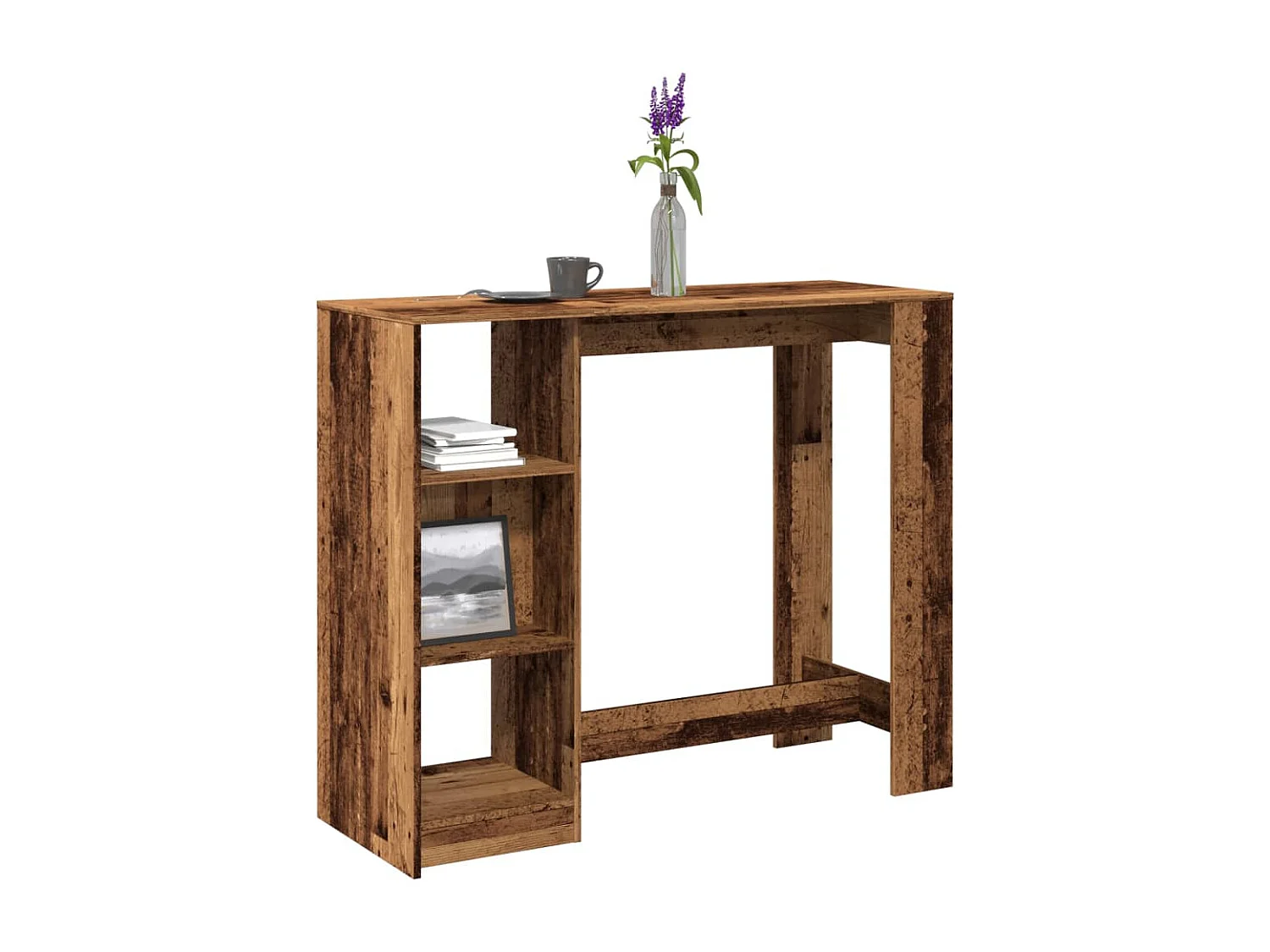 Table de bar avec étagère vieux bois bois d'ingénierie