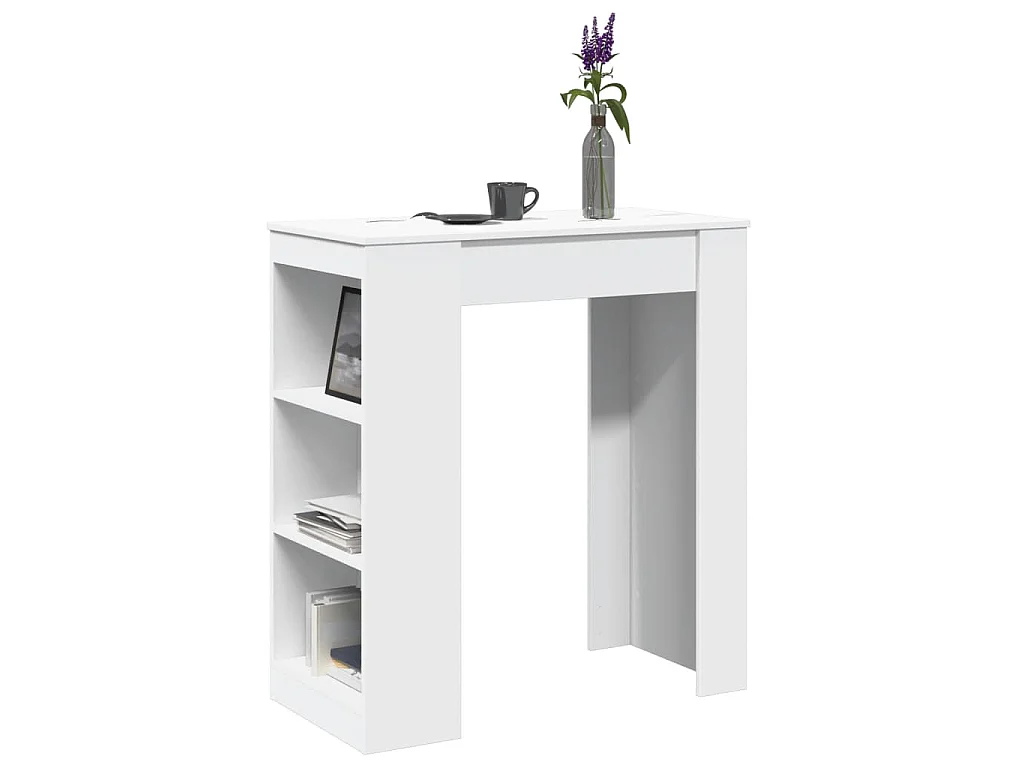 Mesa alta con estantes madera ingeniería blanca 95x47x103,5 cm