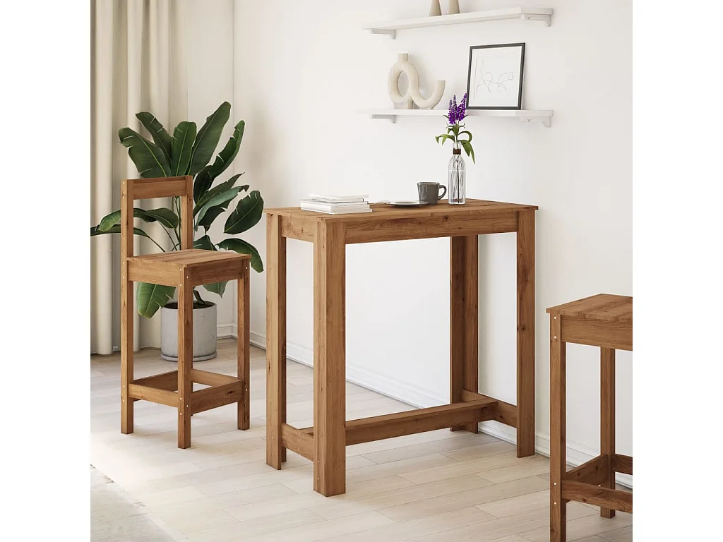 Ręcznie wykonany dębowy stolik barowy 102x50x103,5 cm z drewna inżynieryjnego, ciepły i stabilny design, w zestawie mocowanie ścienne